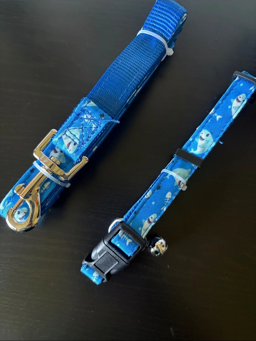 Blue Shark Print Pet Collar and Leash Set
